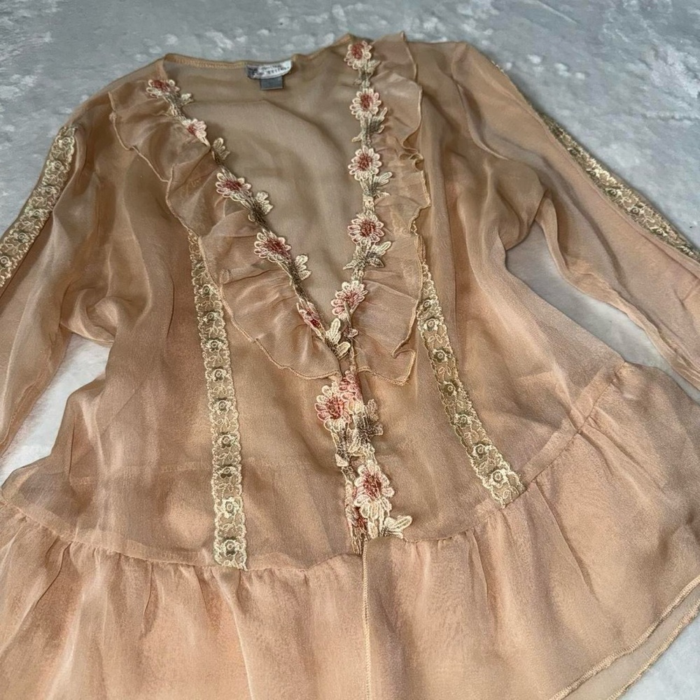 Young Essence Sheer Silk Blouse with Floral Accents